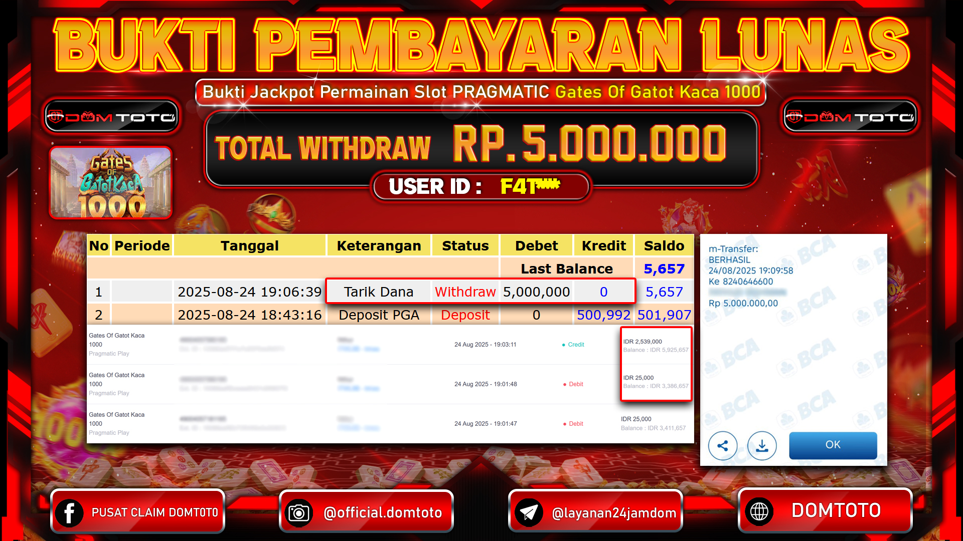 JACKPOT SLOT GATES OF GATOT KACA 1000 24 AGUSTUS  2025